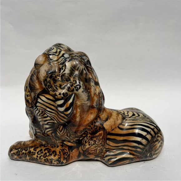 Pair Of La Vie Safari African Lion Patchwork Figurines Animal Print Decorative - Picture 9 of 11